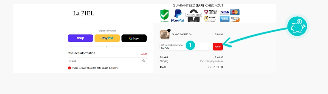 Návod ako uplatniť zľavový kód v košíku e-shopu La PIEL