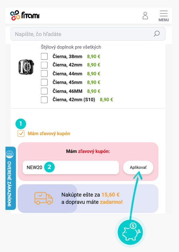 Návod ako uplatniť zľavový kód v košíku e-shopu Fitami