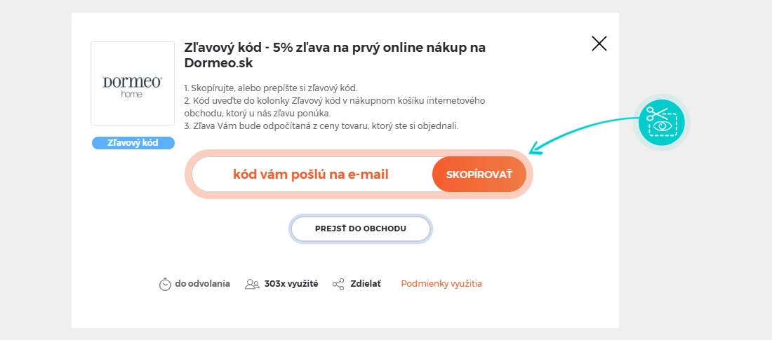 Návod ako skopírovať zľavový kód Dormeo
