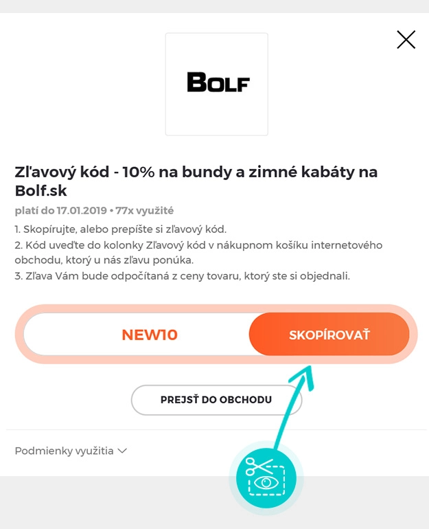 Návod ako skopírovať zľavový kód Bolf