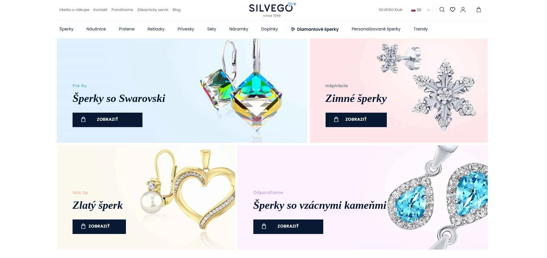 homepage Silvego s ponukou šperkov