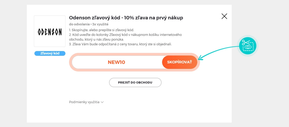 Návod ako skopírovať zľavový kód Odenson