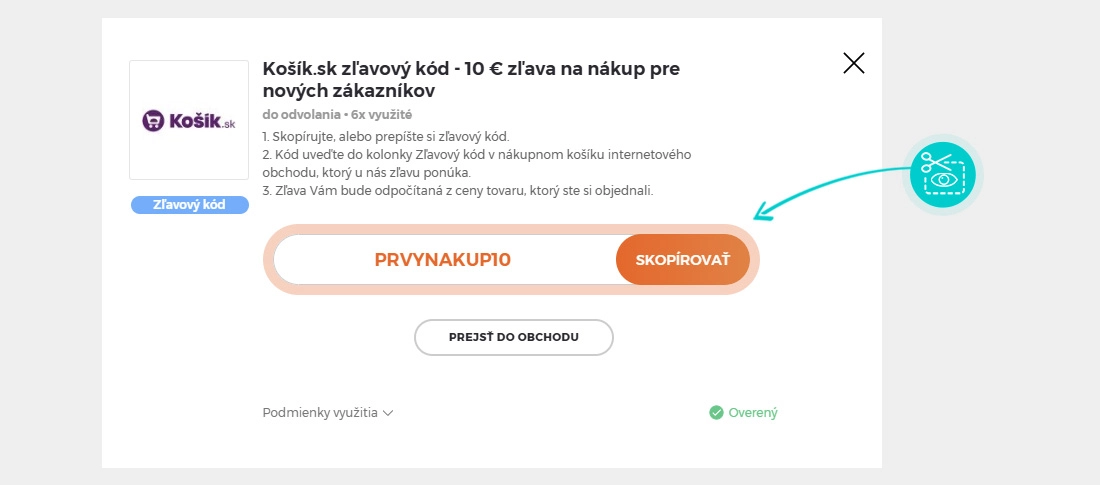 Návod ako skopírovať zľavový kód Košík.sk