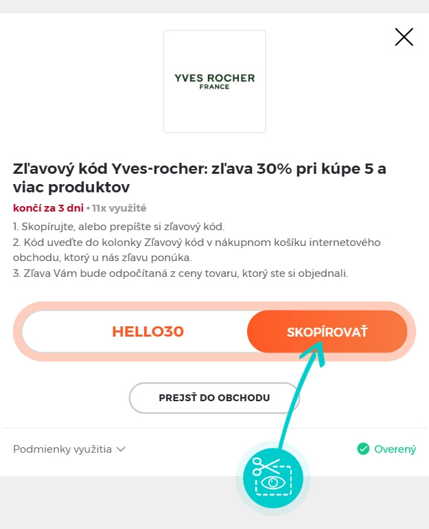 Návod ako skopírovať zľavový kód Yves Rocher