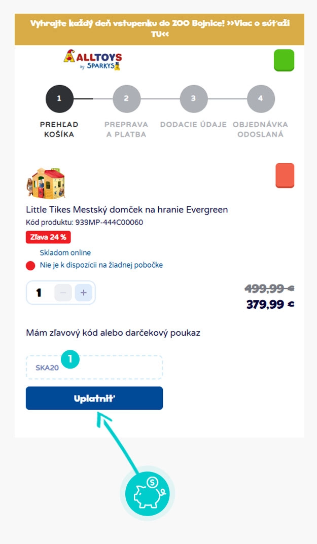 Návod ako uplatniť zľavový kód v košíku e-shopu Sparkys