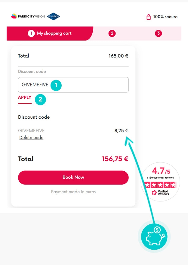 Návod ako uplatniť zľavový kód v košíku e-shopu Paris City Vision