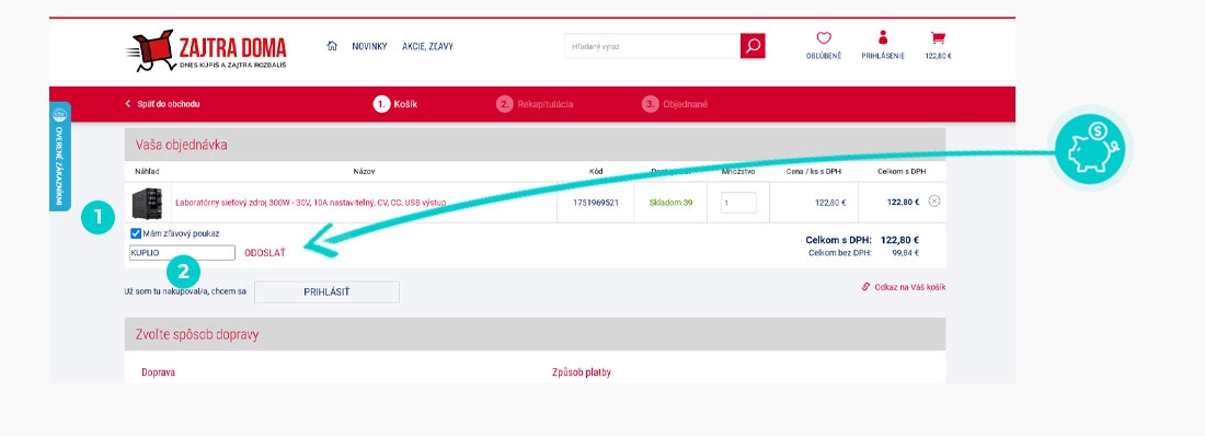 Návod ako uplatniť zľavový kód v košíku e-shopu zajtra doma