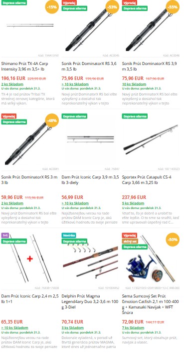 rybárske prúty z e-shopu Parys