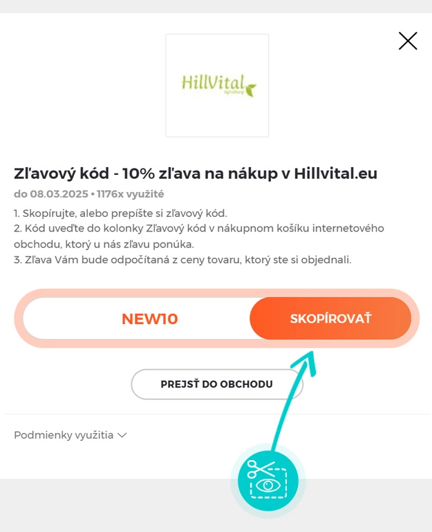 Návod ako skopírovať zľavový kód HillVital