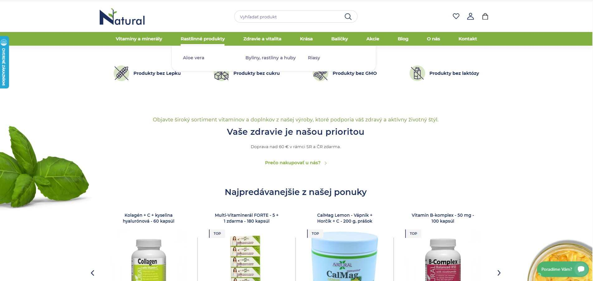 homepage Natural produkty bez lepku, cukru, laktózy a GMO
