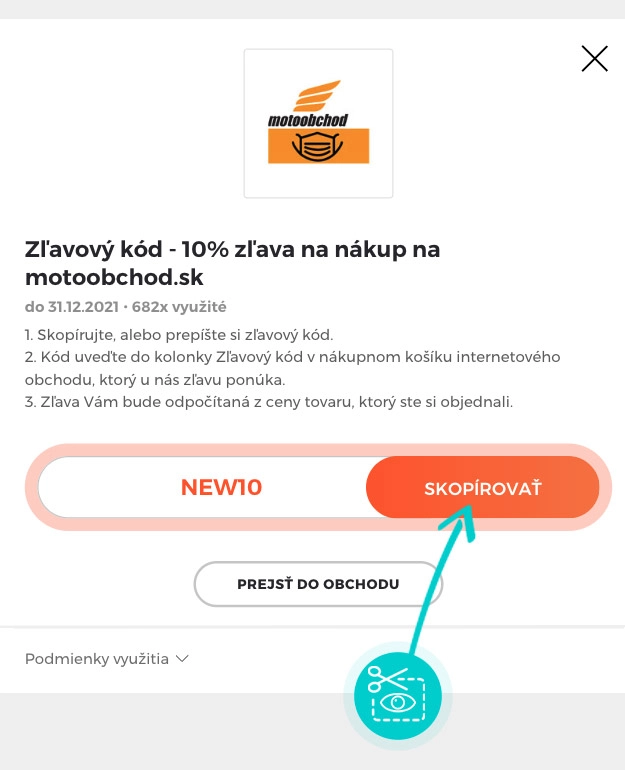 Návod ako skopírovať zľavový kód Motoobchod.sk