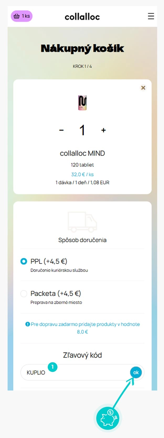 Návod ako uplatniť zľavový kód v košíku e-shopu Collaloc