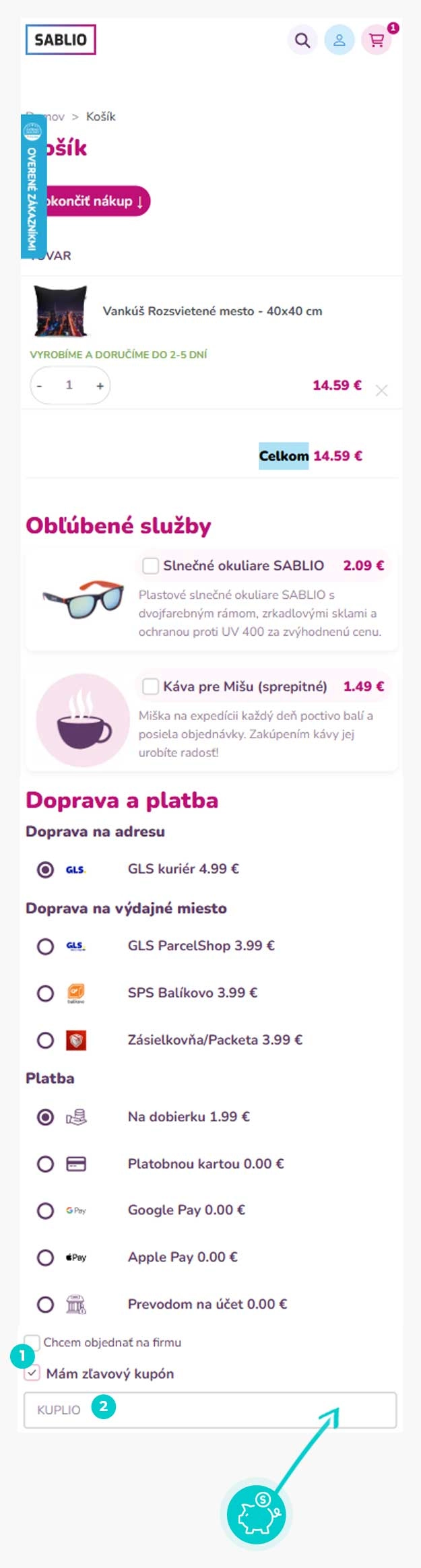 Návod ako uplatniť zľavový kód v košíku e-shopu Sablio