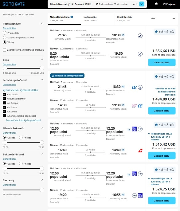 vyhľadávanie dostupných letov