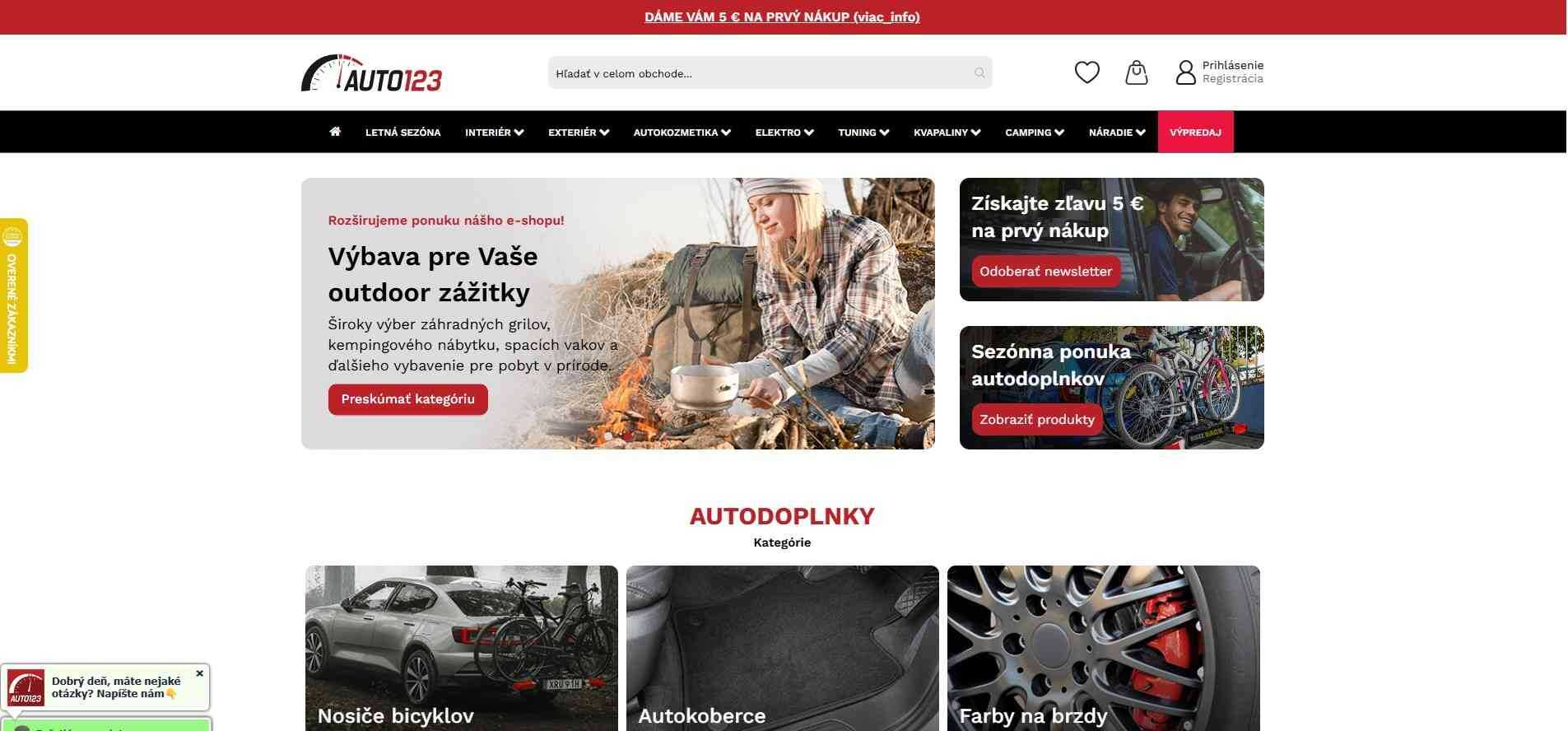 homepage Auto123 autodoplnky, outdoor výbava