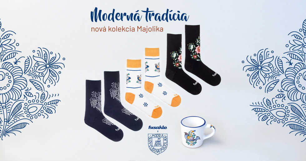 fusakle - troje ponozky s motivom slovenskej majoliky