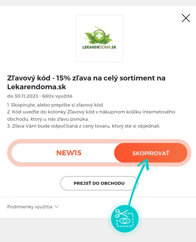 Návod ako skopírovať zľavový kód Lekárendoma