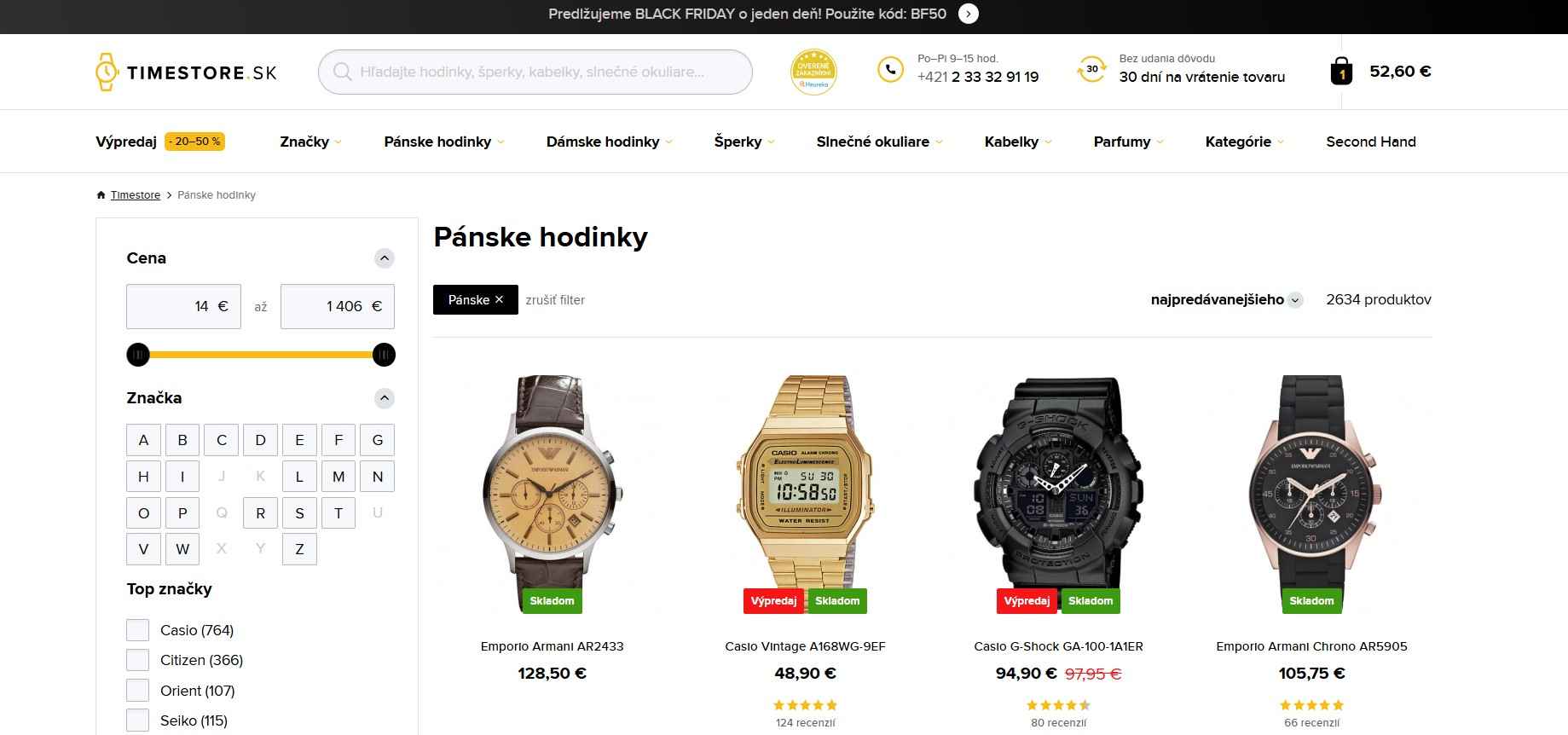webstránka Timestore