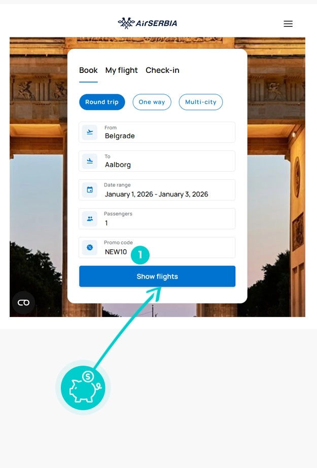 Návod ako uplatniť zľavový kód v košíku e-shopu Air Serbia