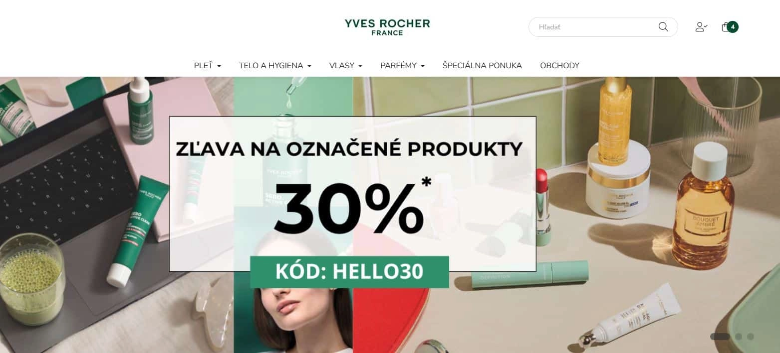 homepage e-shopu Yves Rocher, na ktorom je kozmetika