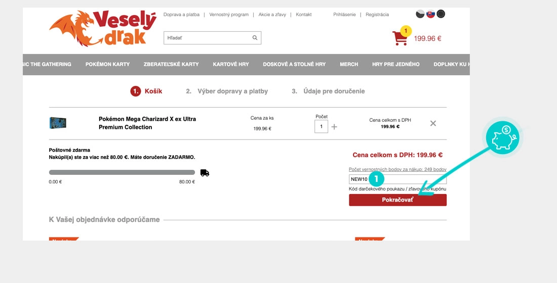 Návod ako uplatniť zľavový kód v košíku e-shopu Veselý drak