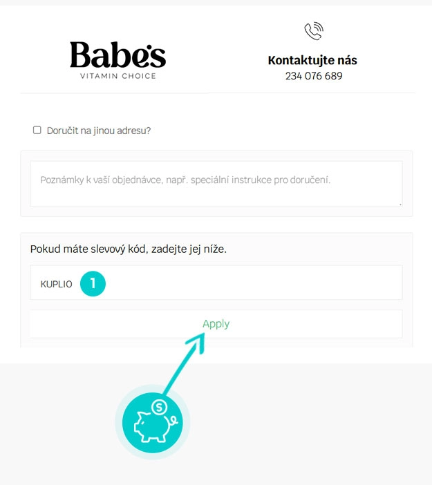 Návod ako uplatniť zľavový kód v košíku e-shopu Babes Vitamins