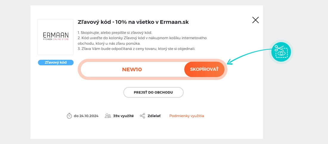Návod ako skopírovať zľavový kód ERMAAN