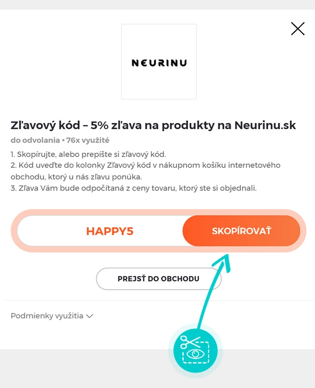 Návod ako skopírovať zľavový kód Neurinu