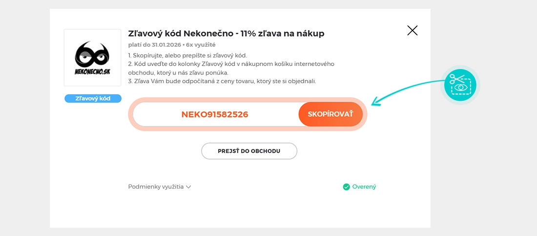 Návod ako skopírovať zľavový kód Nekonečno