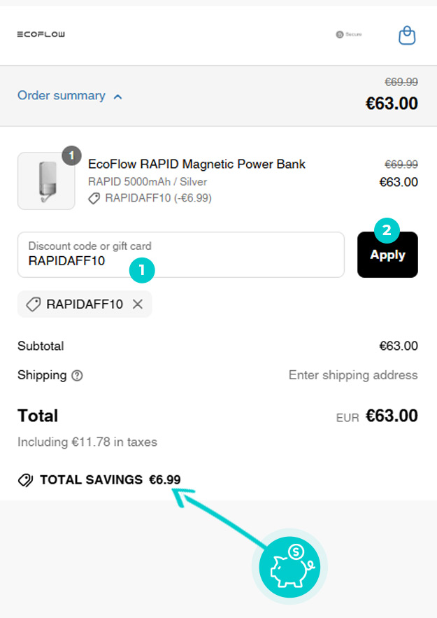 Návod ako uplatniť zľavový kód v košíku e-shopu EcoFlow