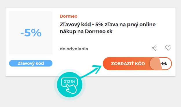 Ukážka zľavového kódu Dormeo