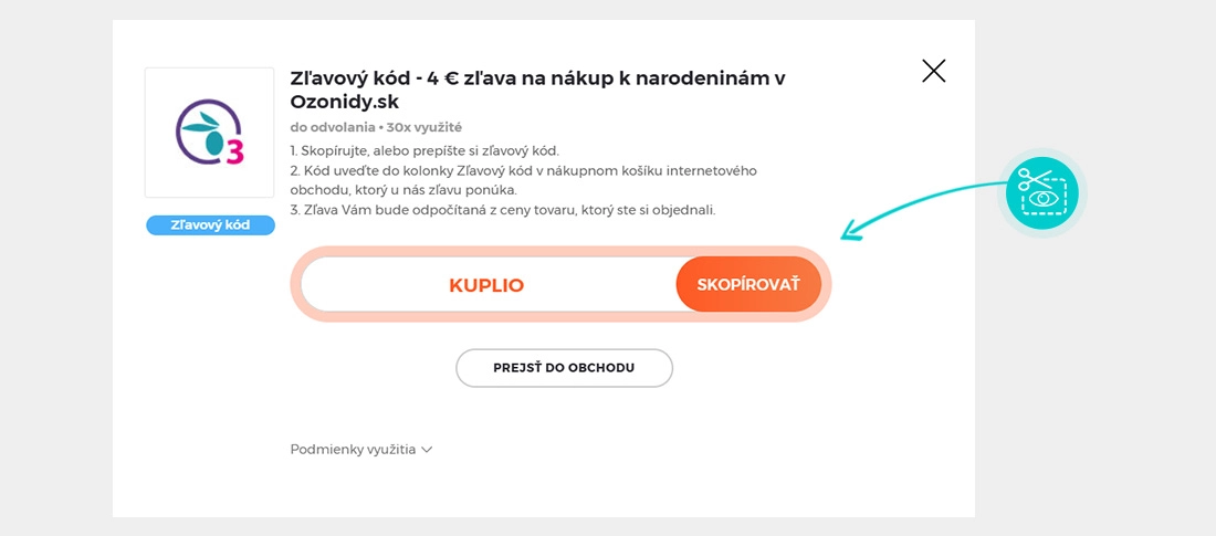 Návod ako skopírovať zľavový kód Ozonidy