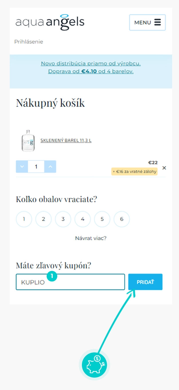 Návod ako uplatniť zľavový kód v košíku e-shopu Aqua Angels