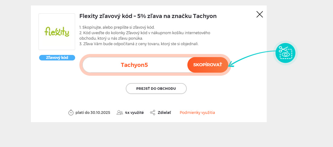 Návod ako skopírovať zľavový kód Flexity