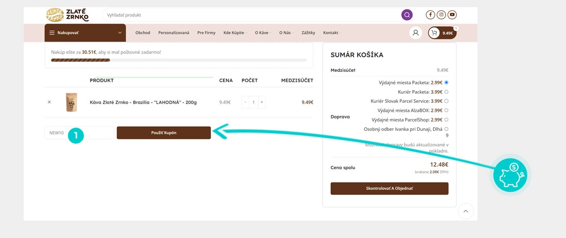 Návod ako uplatniť zľavový kód v košíku e-shopu Zlaté zrnko