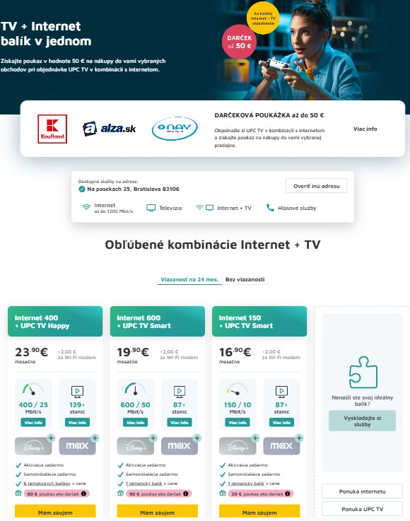 Balíky internet a televízia od UPC pre domácnosti