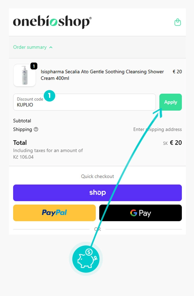 Návod ako uplatniť zľavový kód v košíku e-shopu Onebioshop