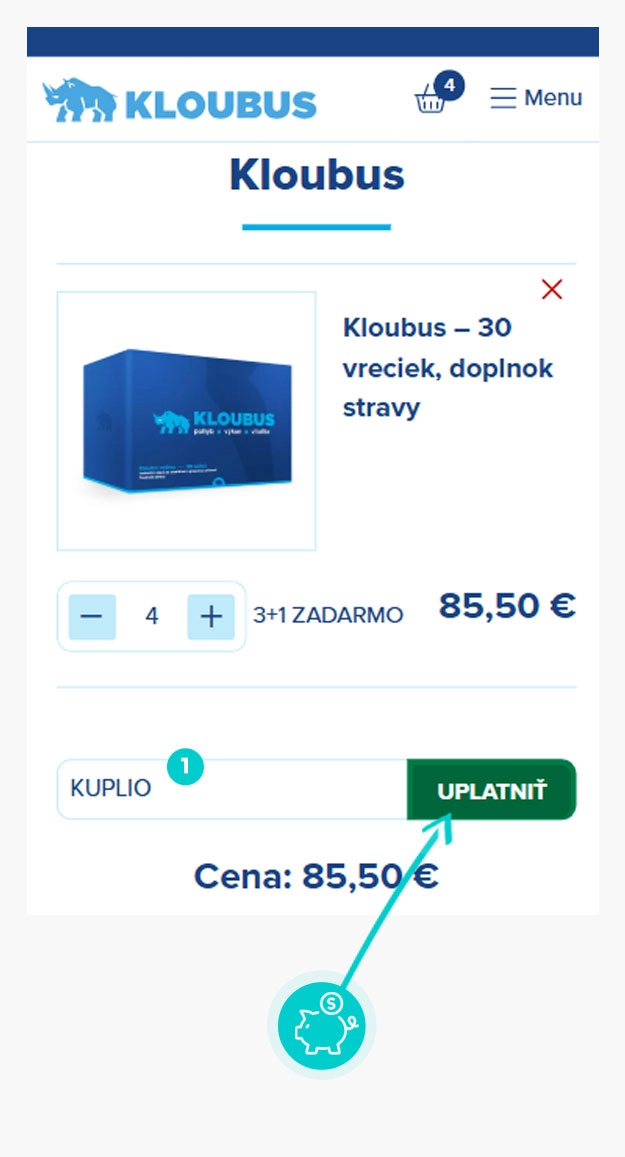 Návod ako uplatniť zľavový kód v košíku e-shopu Kloubus