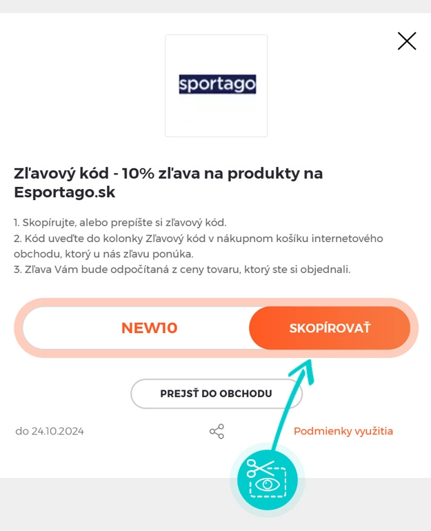 Návod ako skopírovať zľavový kód eSportago