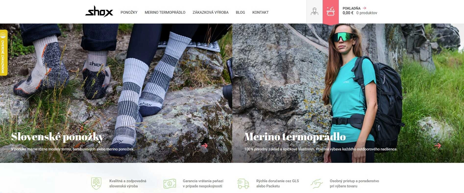 homepage Shox s ponukou slovenských ponožiek a merino termoprádla