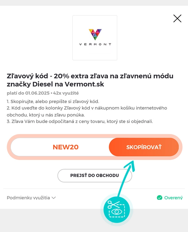 Návod ako skopírovať zľavový kód Vermont