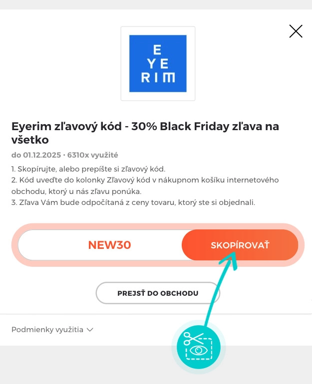 Návod ako skopírovať zľavový kód Eyerim