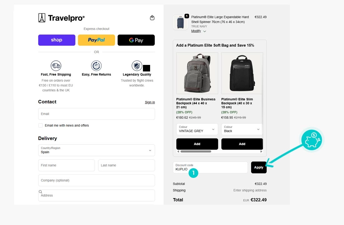 Návod ako uplatniť zľavový kód v košíku e-shopu Travelpro