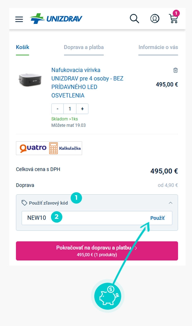 Návod ako uplatniť zľavový kód v košíku e-shopu Unizdrav