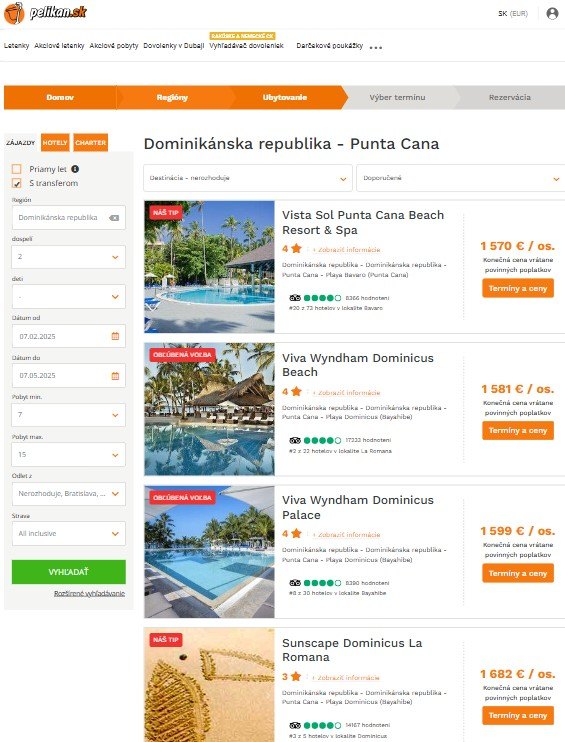 vyhľadávač dovoleniek e-shop Pelikán