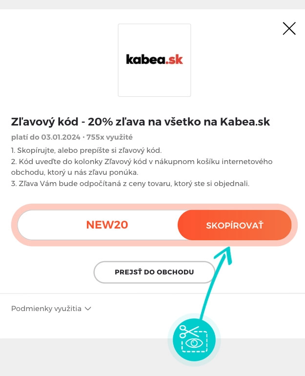 Návod ako skopírovať zľavový kód Kabea
