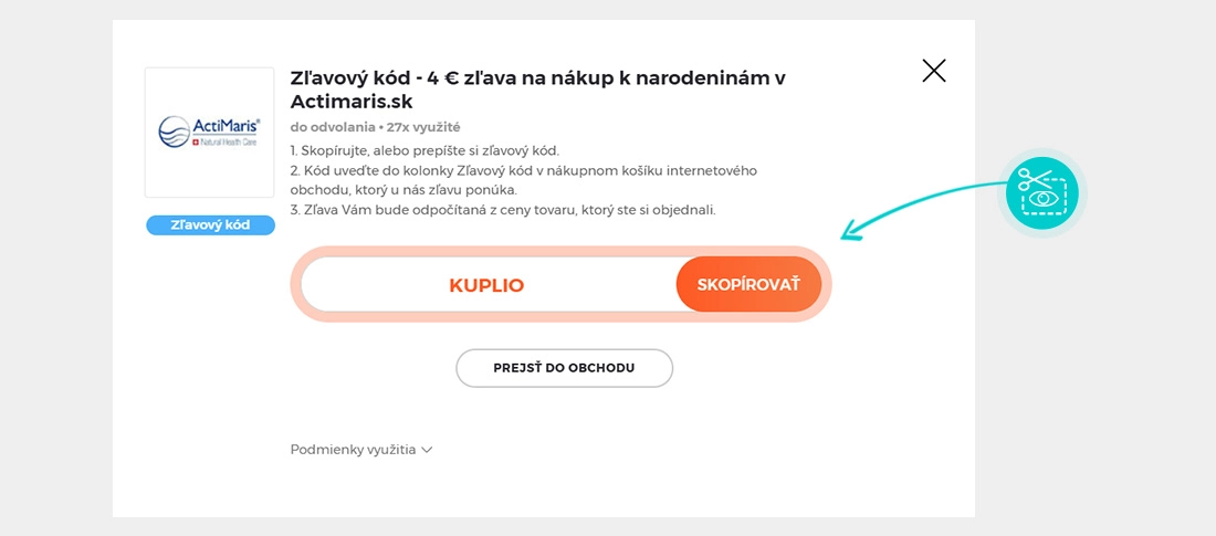 Návod ako skopírovať zľavový kód ActiMaris