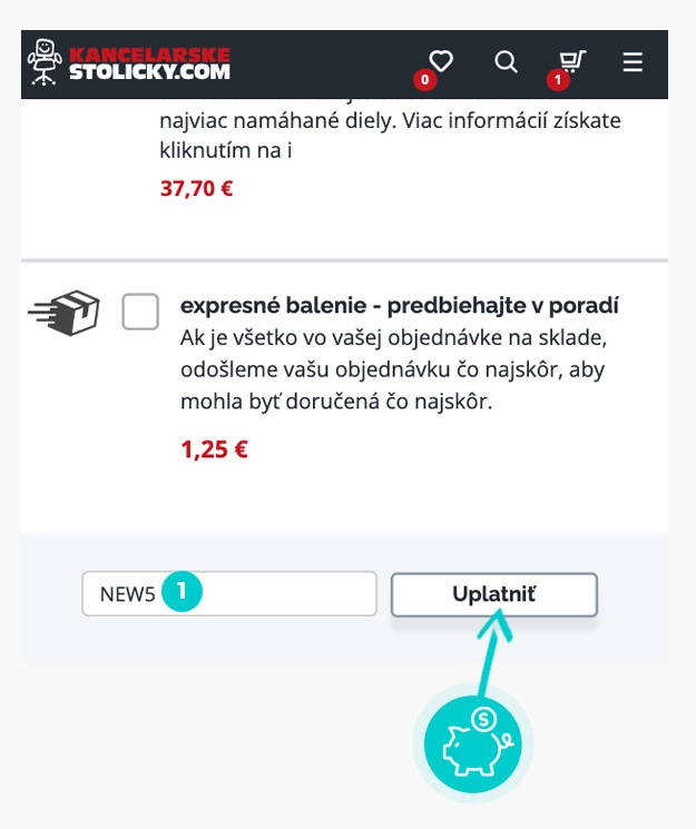 Návod ako uplatniť zľavový kód v košíku e-shopu Kancelarskestolicky