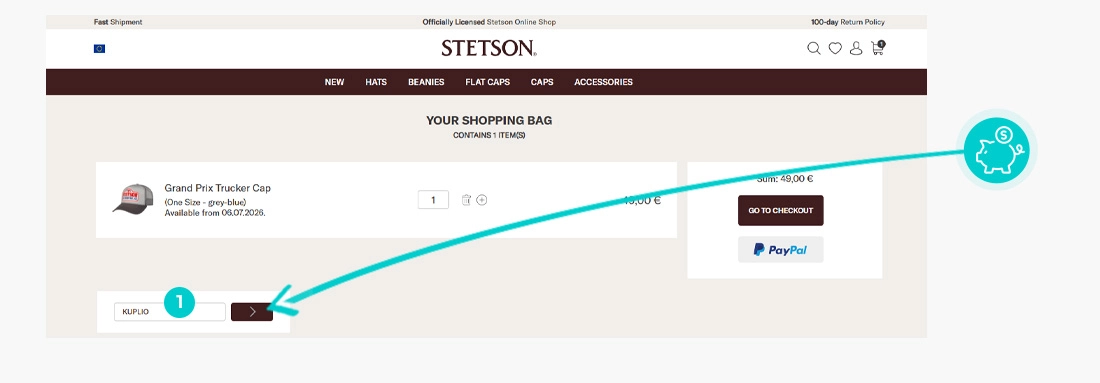 Návod ako uplatniť zľavový kód v košíku e-shopu Stetson