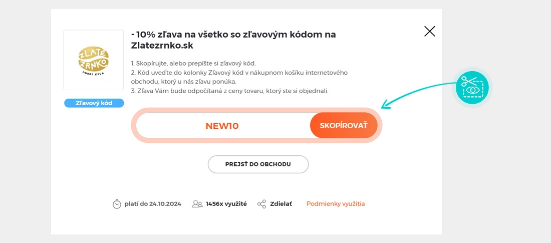 Návod ako skopírovať zľavový kód Zlaté zrnko